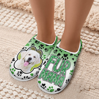 Custom Photo Dog Mom, Cat Mum, Fur Mama - Gift For Pet Lover, Women Who Love Dogs & Cats - Personalized Fluffy Slippers