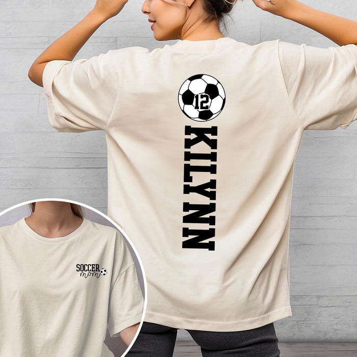 Two-sided Soccer Tshirt With Custom Number And Name, Soccer Mama Shirt, Soccer Season Tee, Sports Mom Tee, Game Day Soccer Tee, Gift for Mom