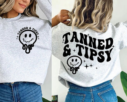 Tanned And Tipsy Shirt, Trendy Smile Shirt, Summer Tee, Pink Tanned And Tipsy Shirt, Teal Tanned And Tipsy Shirt, Trending Shirt, Happy Face