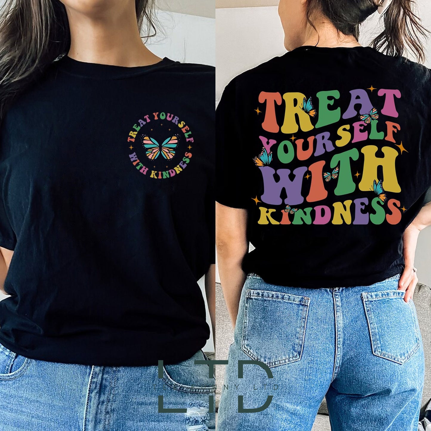 Trendy Caitheamh Féin Le Léine Kindness, Léine Crewneck Retro Kindness, Sleachta Spreagúil Bronntanais Léine, Floral Féileacán Tee Grafach