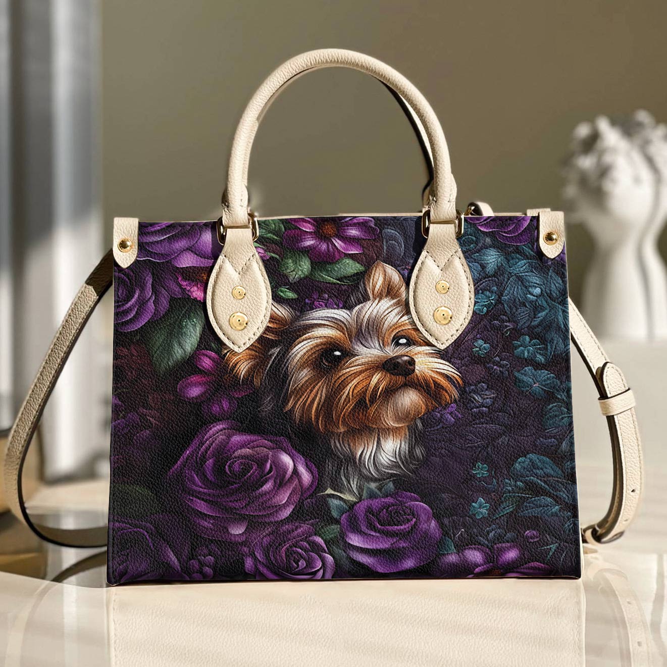 Leather Bag Velvet Yorkie Bloom