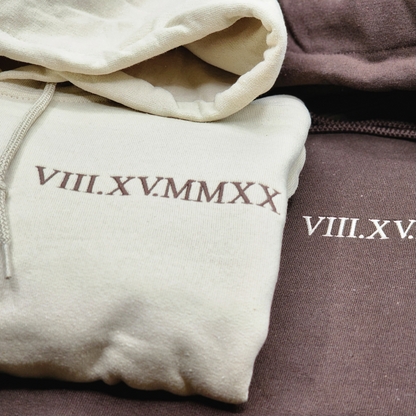 Unique Anniversary Gift for Couple with Embroidered Roman Numerals on Chest Sweatshirt or Hoodie