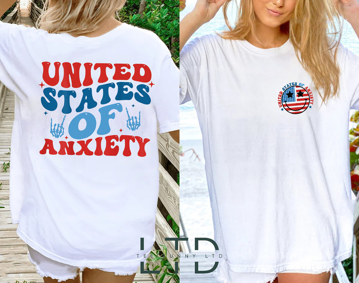 United States Of Anxiety Shirt, America Shirt, 4th of July Shirt, Anxiety Shirt, American flag Shirt, USA, Retro america, Funny Fourth of July