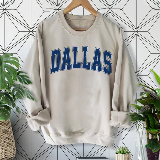 Geansaí seanré Dallas, geansaí Dallas Fan Crewneck, geansaí Dallas suaite, léine Bronntanais Dallas