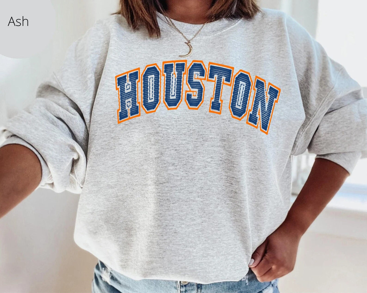 Geansaí Baseball Vintage Styled Houston, Houston Crewneck, Foireann Baseball, Geansaí Baseball Vintage Houston, Baseball Vintage Houston