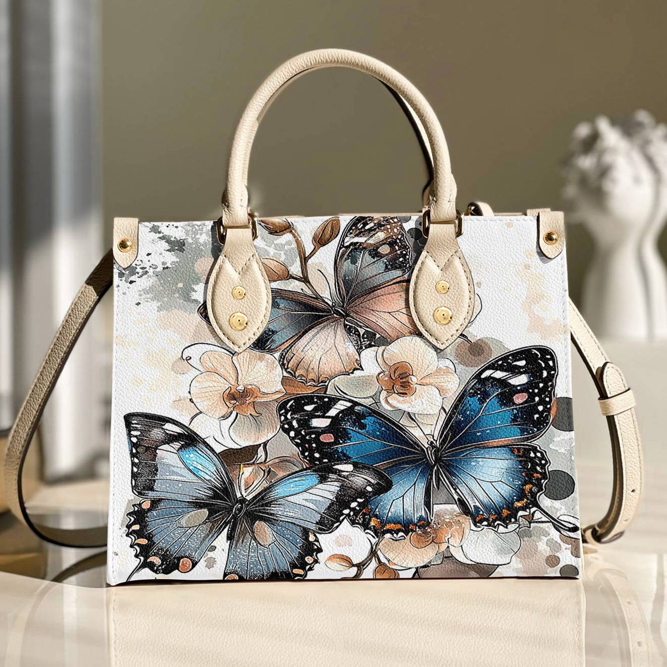 Leather Bag Charming Orchid Butterflies