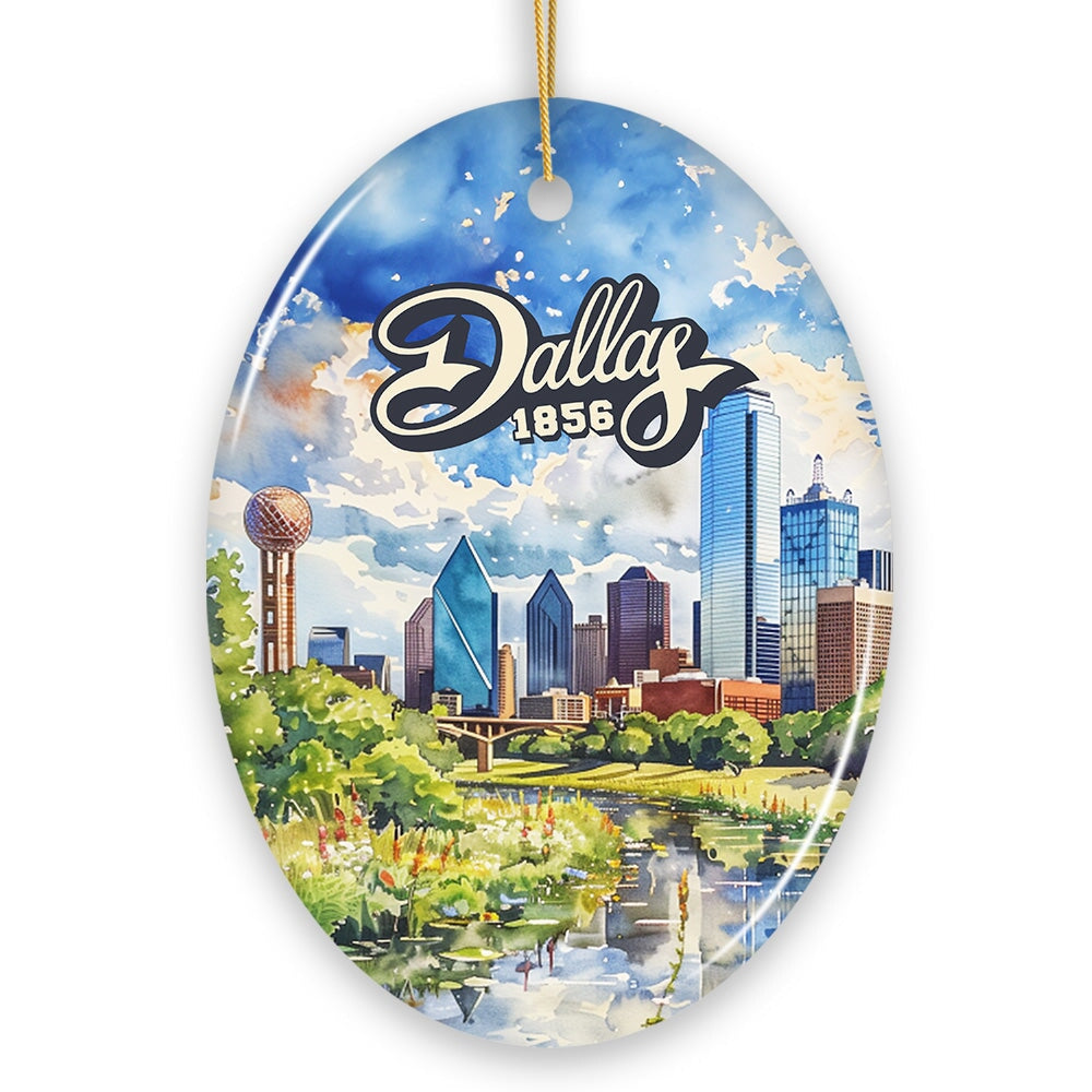 Dallas City Artistic Ceramic Ornament, Texas Souvenir and Christmas Decoration Keepsake