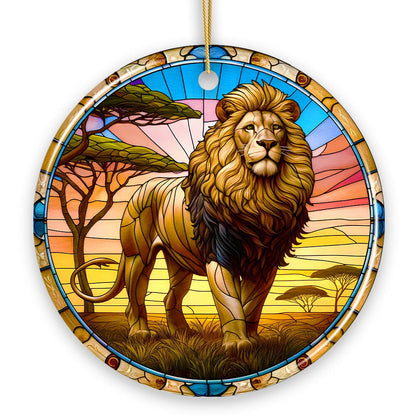 Kings of the Savannah Lion Stained Glass Style Ceramic Ornament, African Animals Christmas Gift and Decor