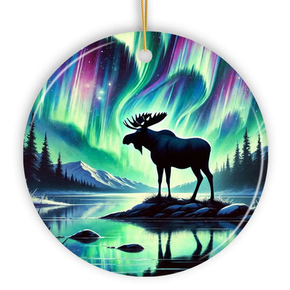 Majestic Moose Under Northern Lights Ornament, Gift for Enchanted Christmas