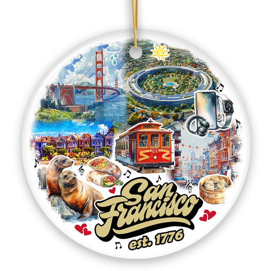 Unique San Francisco Handcrafted Ceramic Ornament, California Souvenir and Christmas Gift