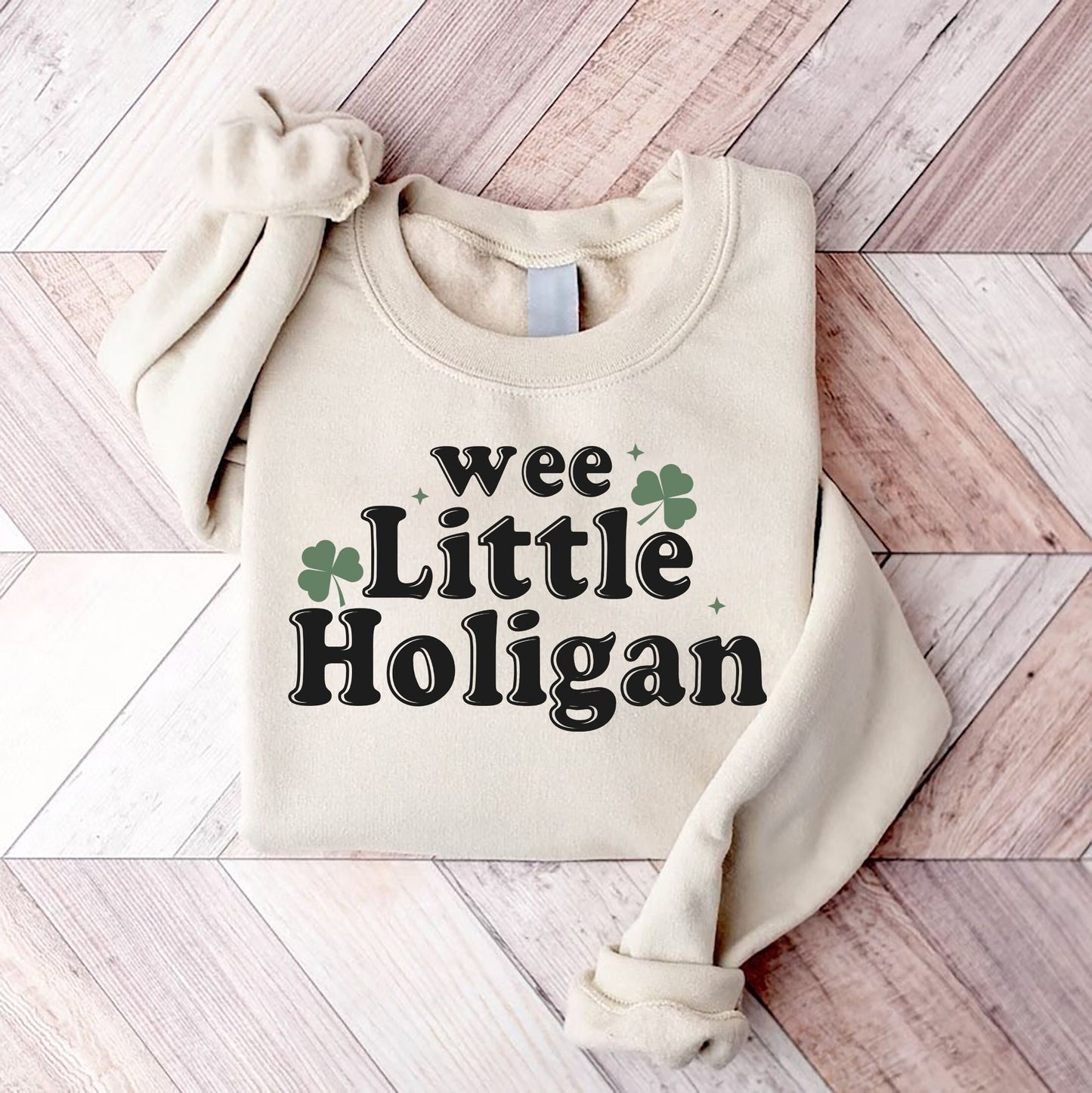 Sweatshirt Kid Wee Little Hooligan - Pullover Páistí Lá Fhéile Pádraig - Muineál Criú Nádúrtha Vintage