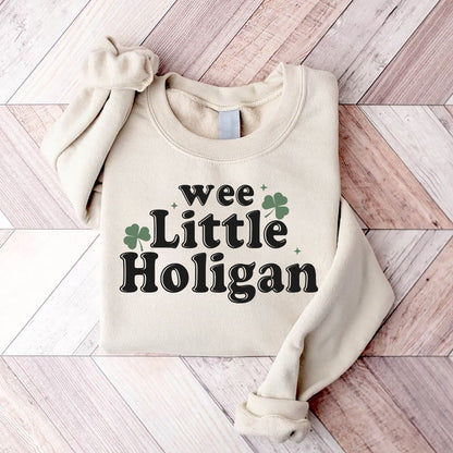 Sweatshirt Kid Wee Little Hooligan - Pullover Páistí Lá Fhéile Pádraig - Muineál Criú Nádúrtha Vintage