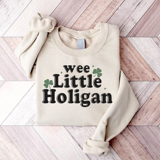 Sweatshirt Kid Wee Little Hooligan - Pullover Páistí Lá Fhéile Pádraig - Muineál Criú Nádúrtha Vintage