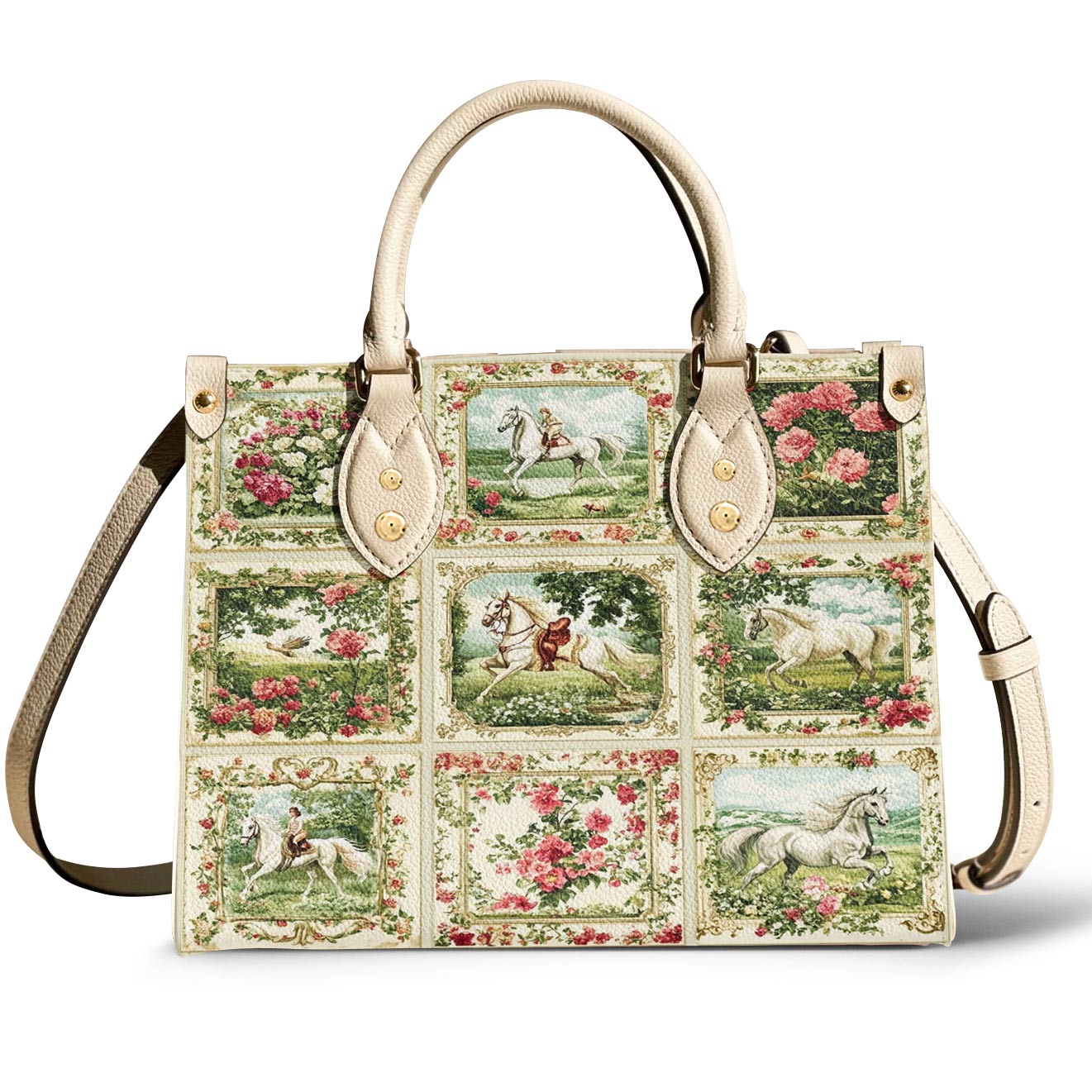 Leather Bag Horse Charm Floral Grace