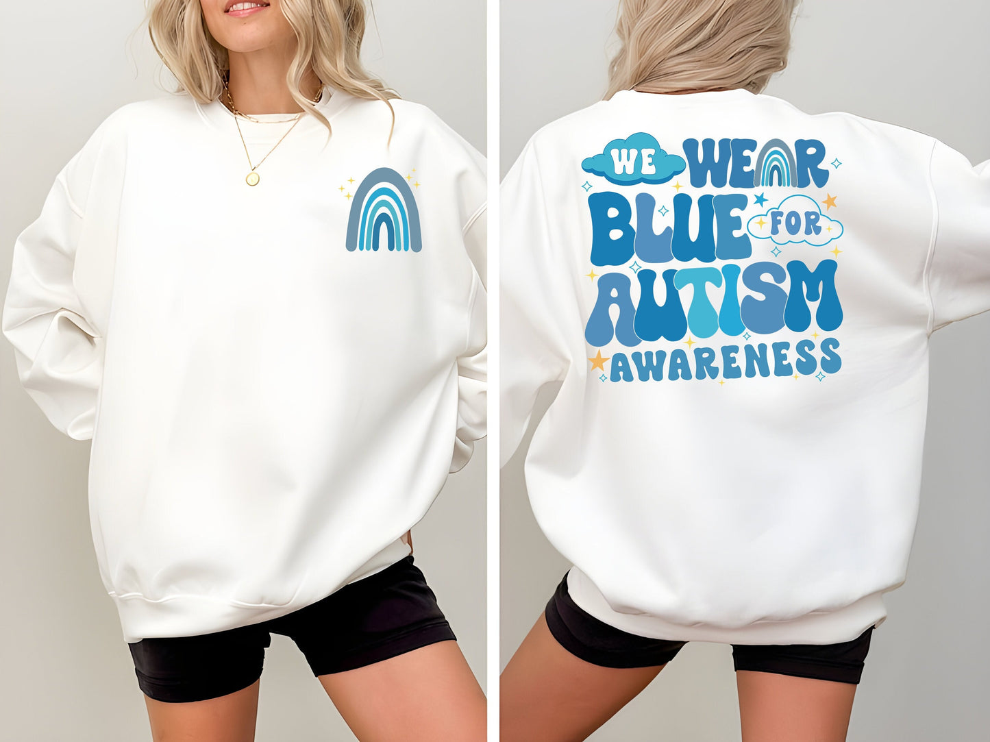 We Wear Blue For Autism Awareness Sweatshirt, In April We Wear Blue Shirt, Autism Awareness Month, Blue Rainbow Tee, Autism Support Shirt