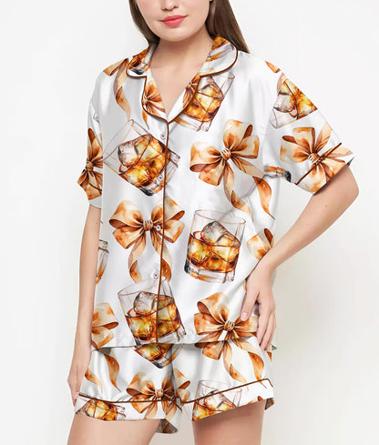 Whiskey Glass Coquette Pajamas Satin Set, Women Gift, Mother's Day Gift, Birthday Gift, Pjs For Women, Bridesmaid Gifts, Bachelorette 43