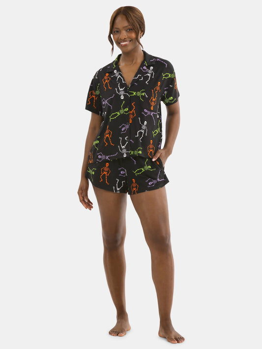 Halloween Women’s Printed Notched Top and Shorts Pajama Set from Way to Celebrate, 2-Piece, Sizes XS-3X
