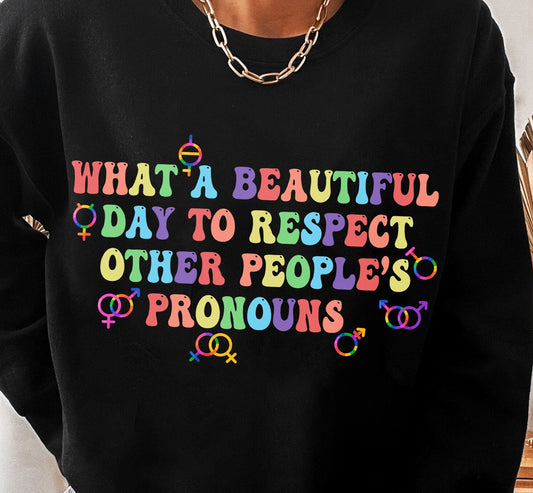 What A Beautiful Day to Respect Other People's Pronouns Sweatshirt, Gay Rights T-Shirt, Human Rights Shirt, Equality T-Shirt, LGBTQ+ Shirt