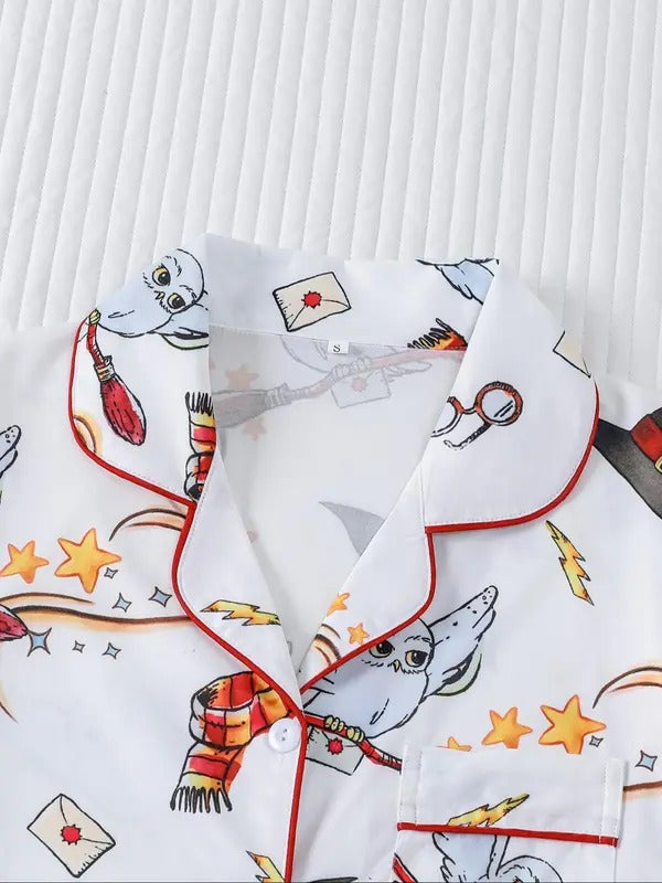 Women's Owl Print Short Sleeve Top & Elastic Waist Shorts Pyjama, Casual Comfy T-shirt & Shorts Pajama Set, Ladies Sleepwear for Summer, Loungewear, Womenswear, Pajama Set