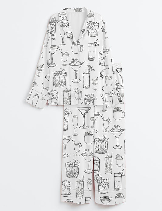 Women’s Cocktail Signature Wedding Drink Long Sleeve Satin Pajama Set