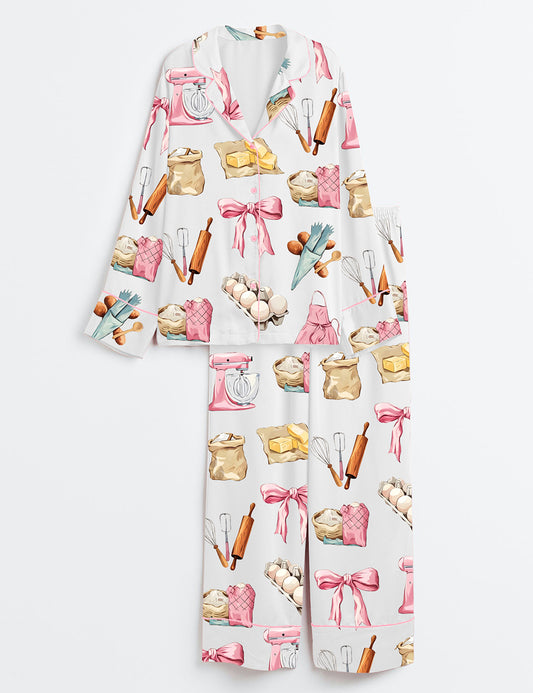 Women’s Baking Coquette Baker Long Sleeve Satin Pajama Set