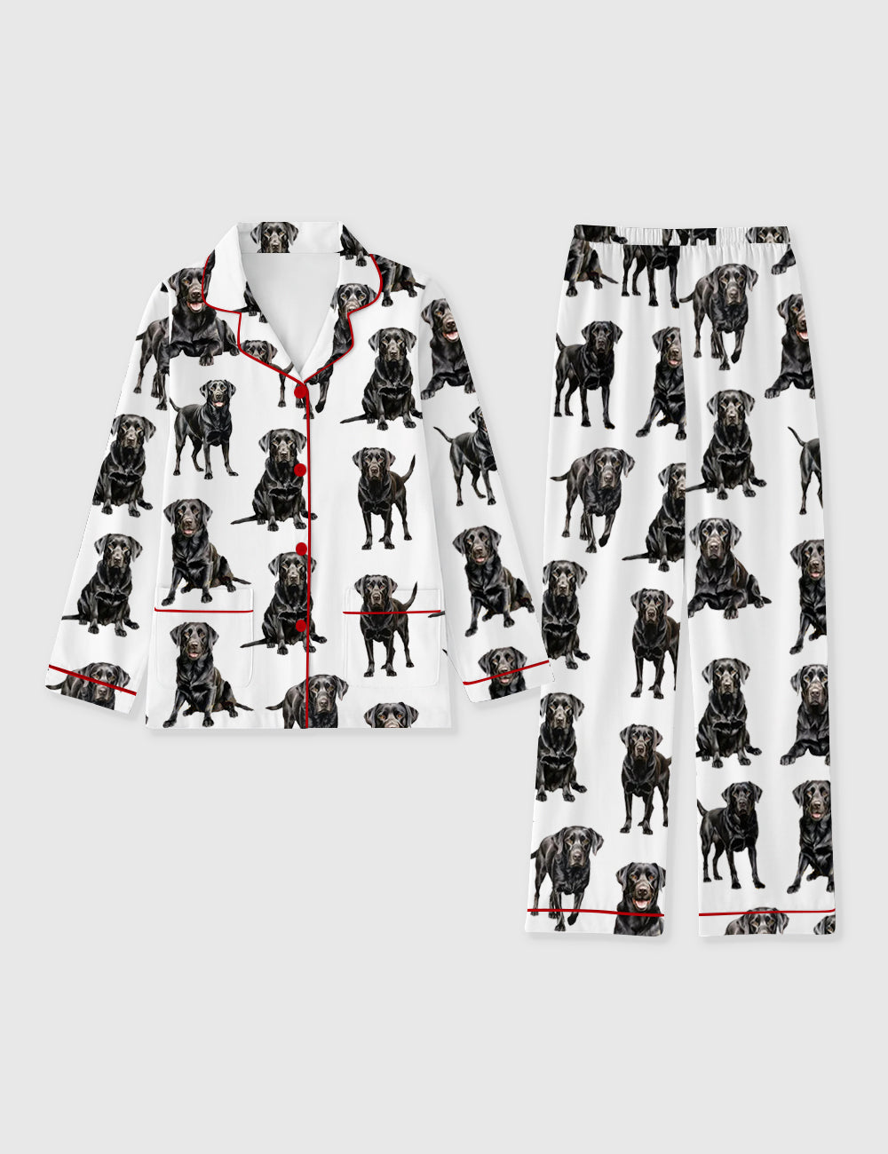 Women's Black Labrador Long Sleeve Pocket Cotton Pajama Set