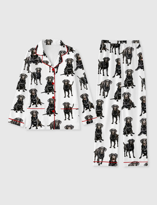 Women's Black Labrador Long Sleeve Pocket Cotton Pajama Set