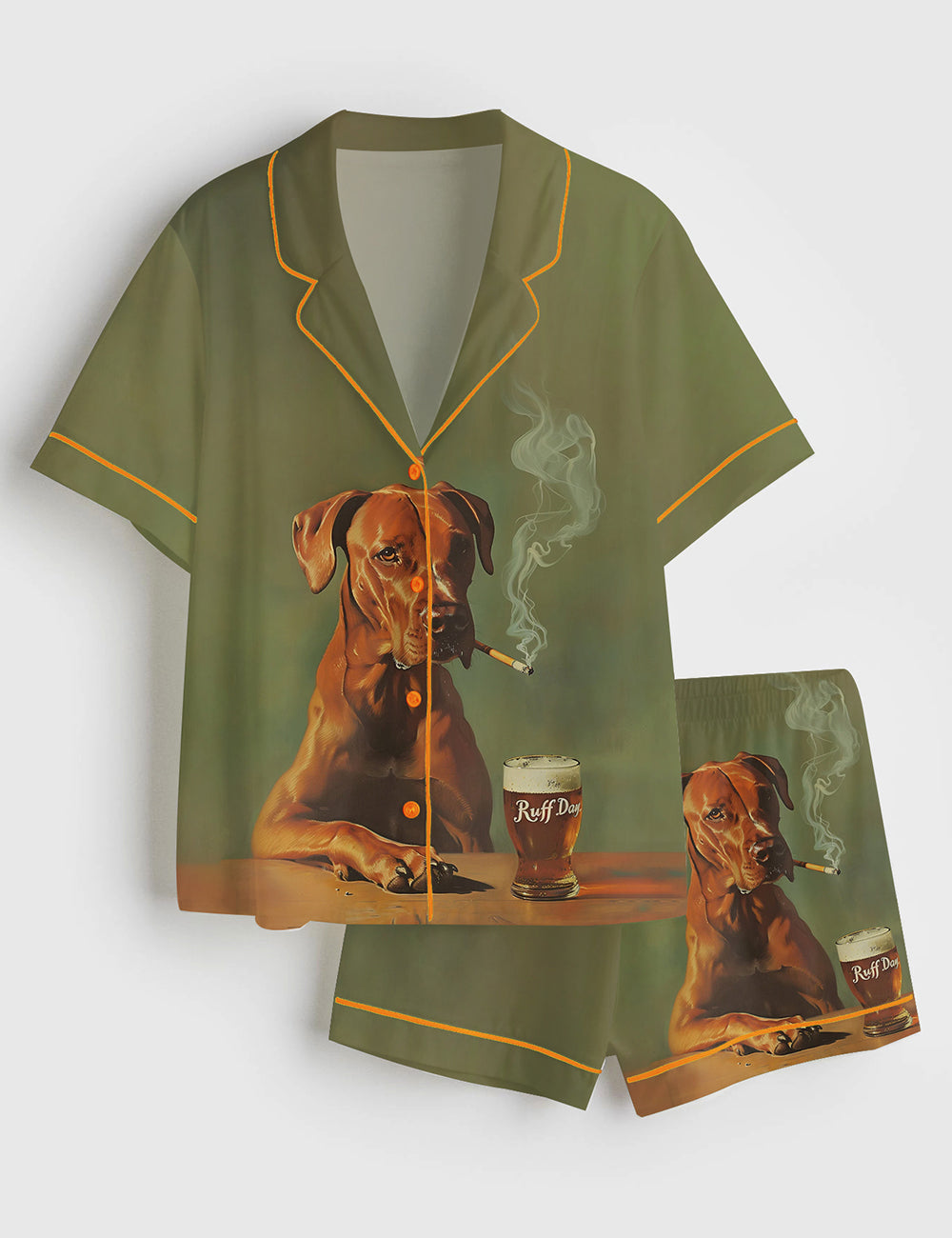 Women’s Ruff Day Funny Dog Short Sleeve Satin Pajama Set