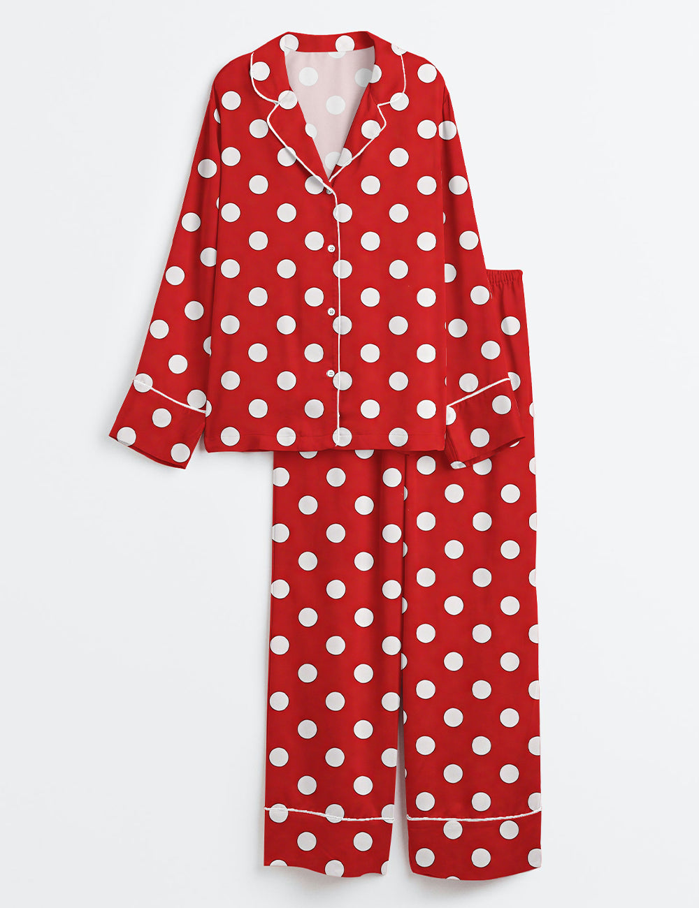 Women’s Classic Red Polkadots Long Sleeve Satin Pajama Set