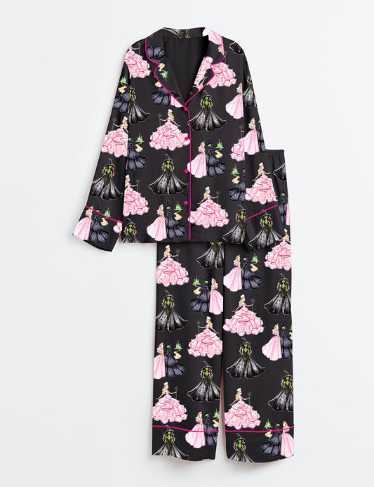 Women's Wicked Print Long Sleeve Satin Pajama Set