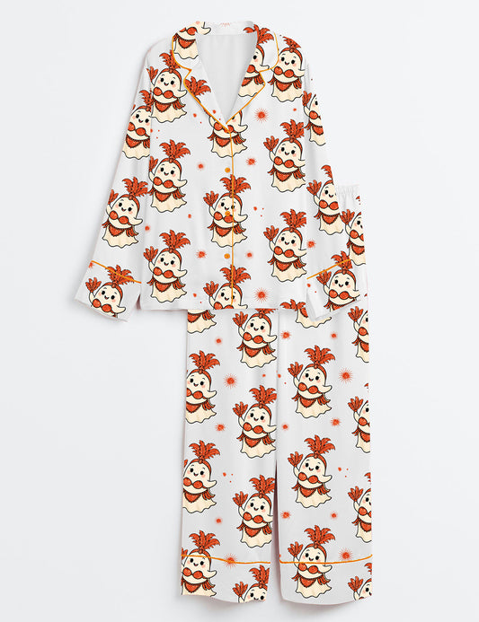 Women’s The Life Of A Showghoul Halloween Ghost Showgirl Era Long Sleeve Satin Pajama Set