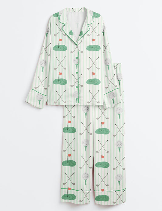 Women’s Augusta Masters Golf Tournament Golf Print Long Sleeve Satin Pajama Set