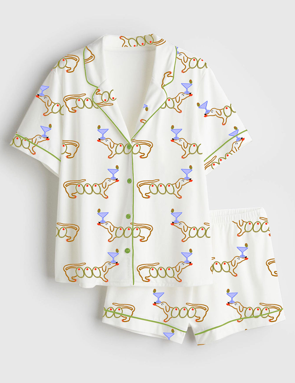 Women’s Martini Weenie Dachshund Lover Short Sleeve Satin Pajama Set