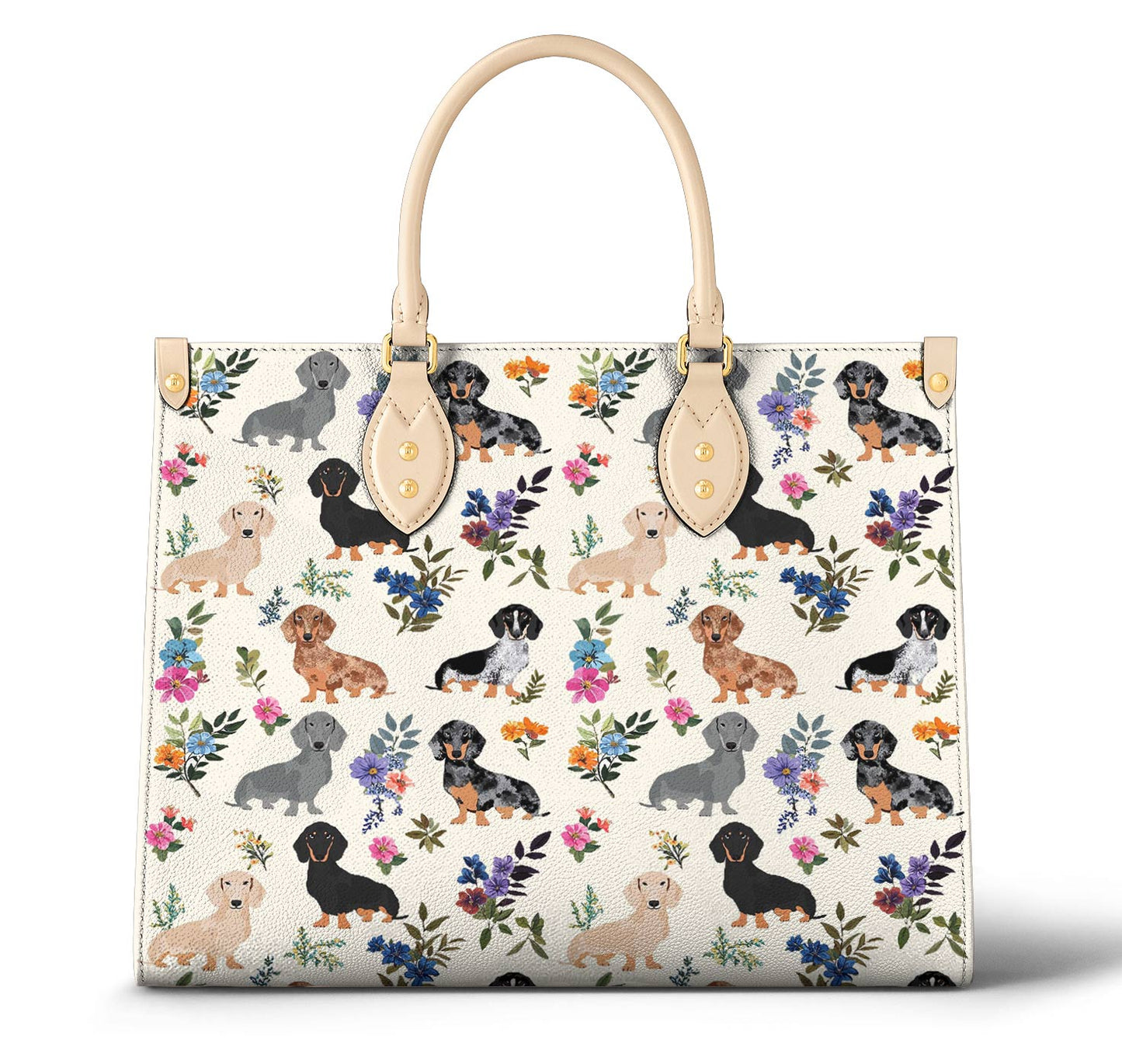 Leather Bag Charming Floral Dachshunds