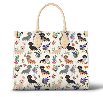 Leather Bag Charming Floral Dachshunds