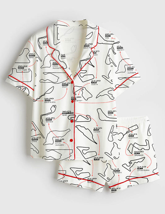 Women's 2025 Racing Car Schedule Short Sleeve Satin Pajama Set