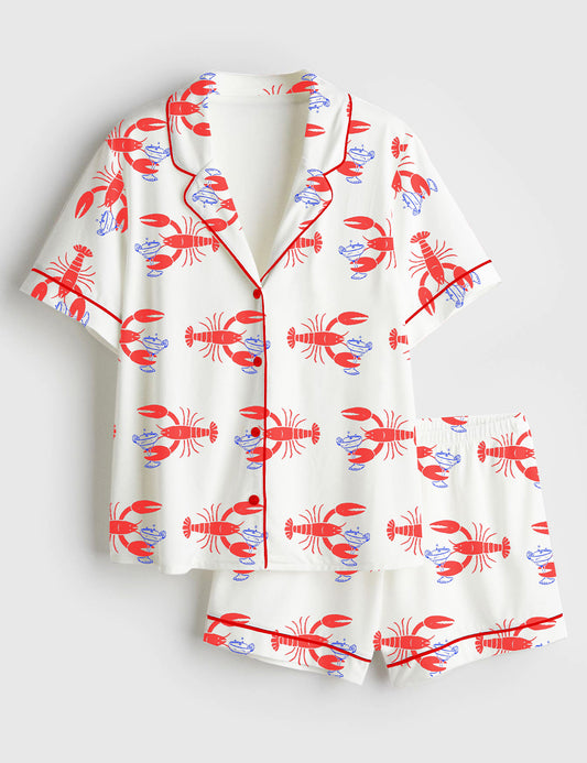 Women’s Lobster Loves Dirty Martini  Short Sleeve Satin Pajama Set