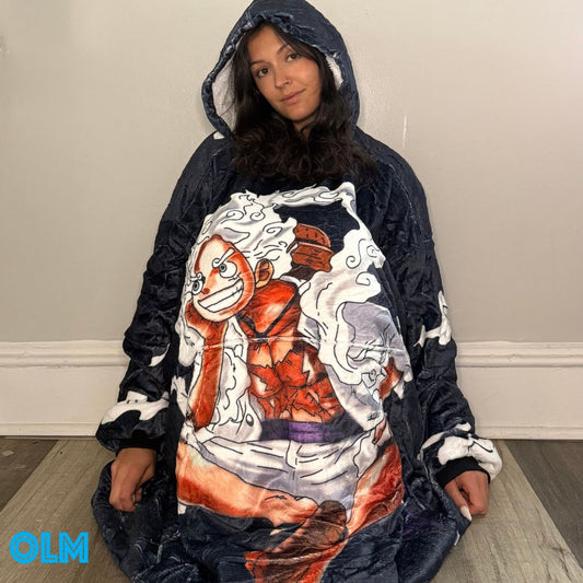 Gear 5 monkey Luffy  onepiece Anime wearable Blanket Hoodie  oversize snuggle Sherpa   unisex adults and kids