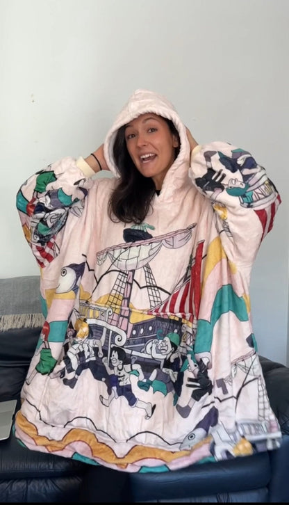 Anime wearable  Blanket Hoodie  oversize snuggle Sherpa  Luffy ,zoro going marry