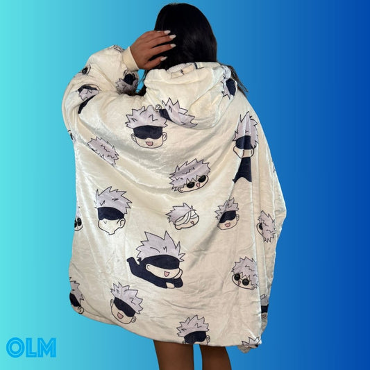 Satoru Gojo Jujutsu Kaisen Anime wearable Blanket Hoodie  oversize snuggle Sherpa  unisex adults and kids