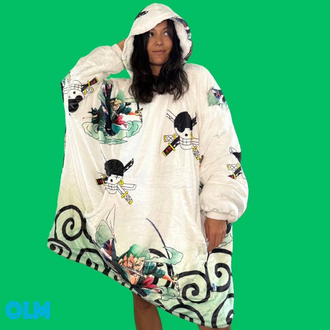 Anime wearable Blanket Hoodie  oversize snuggle Sherpa  zoro  onepiece unisex adults and kids