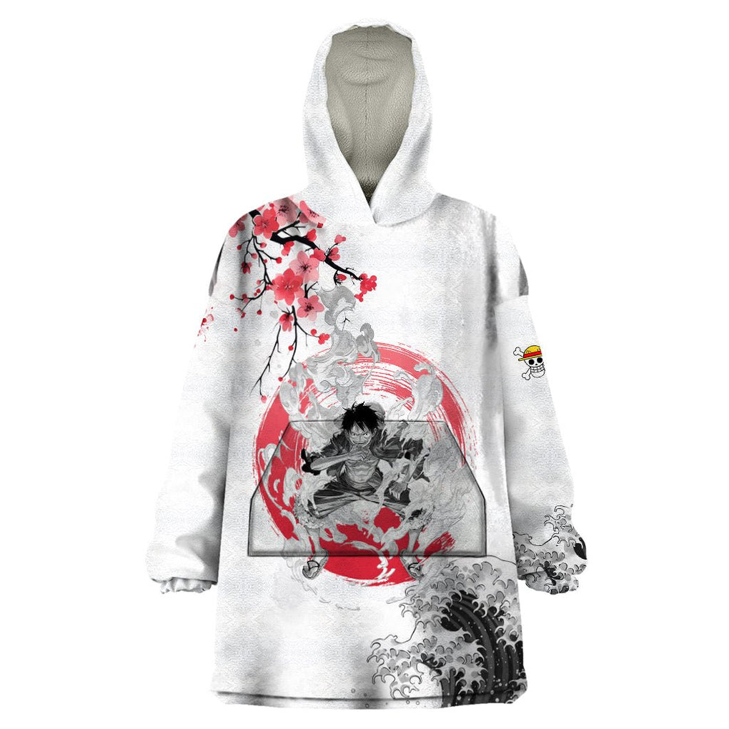 Anime One Piece Luffy Strawhat Wearable Blanket Hoodie Sumi-e Painting Style TS07