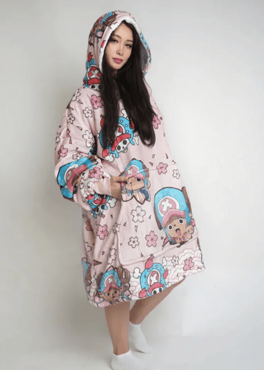 Tony Chopper One Piece Anime wearable Blanket Hoodie  oversize snuggle Sherpa unisex adults and kids