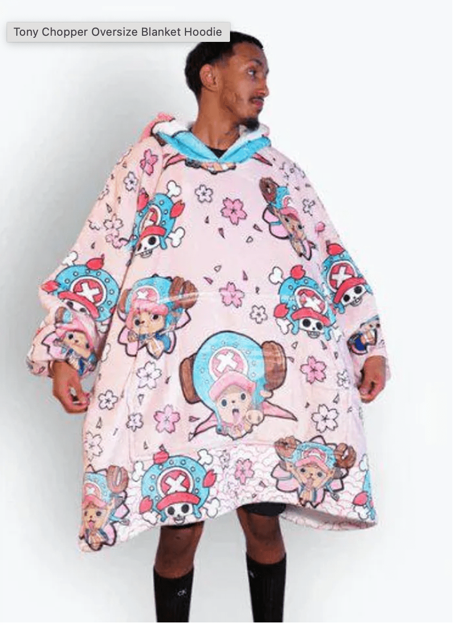 Tony Chopper One Piece Anime wearable Blanket Hoodie  oversize snuggle Sherpa unisex adults and kids