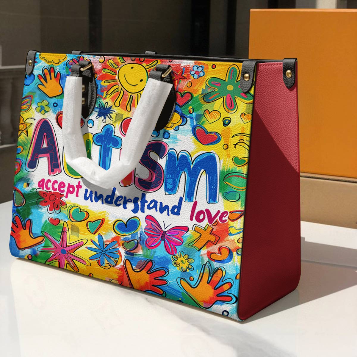 Leather Bag Colorful Autism Awareness