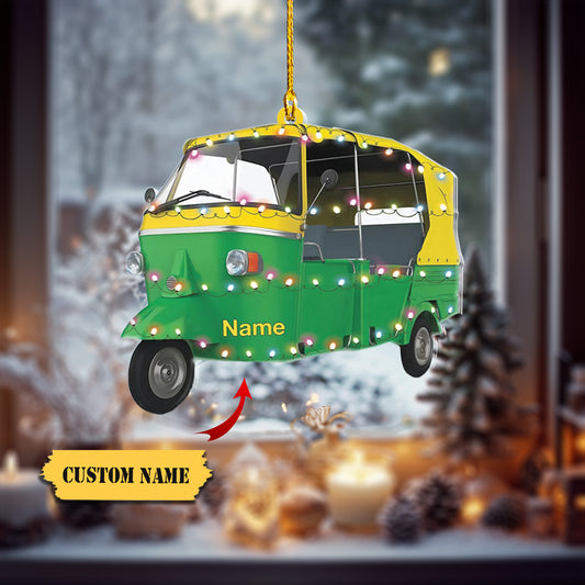 Auto Rickshaw Christmas Light Tree Ornament, Custom Car Ornament, Ornament Decoration, Ornament For Gift, Ornament Christmas