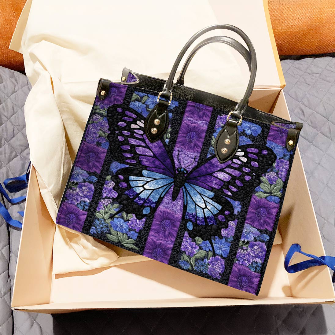 Leather Bag Purple Butterfly Dream