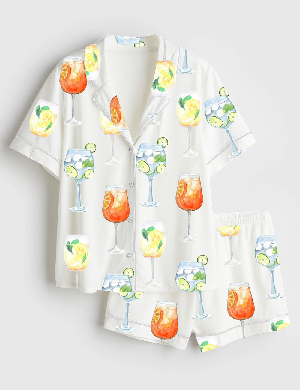 Women’s Aperol Spritz Limoncello Hugo Spritz Cocktail Short Sleeve Satin Pajama Set