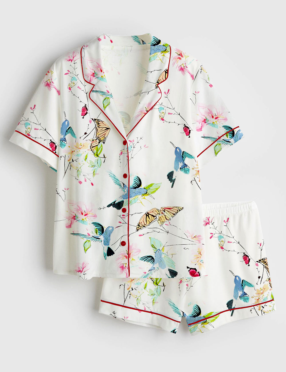 Women’s Bird And Butterfly Short Sleeve Satin Pajama Set