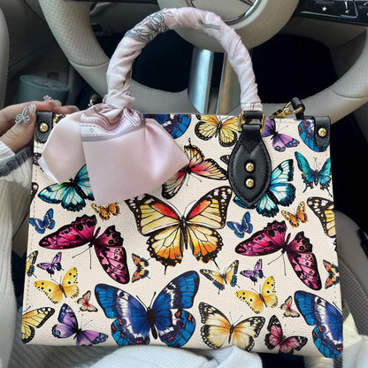 Leather Bag Colorful Butterflies